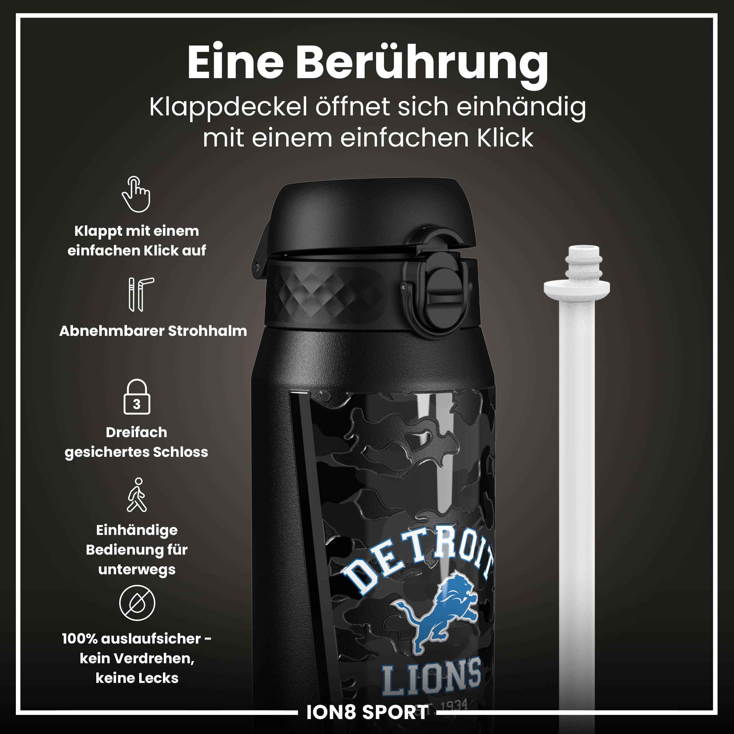 Detroit Lions Steel Water Bottle 750ml