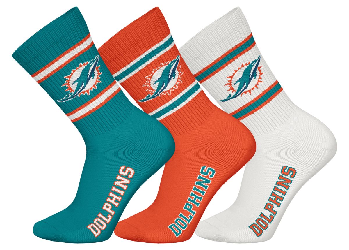 Miami Dolphins 3pk Crew Socks
