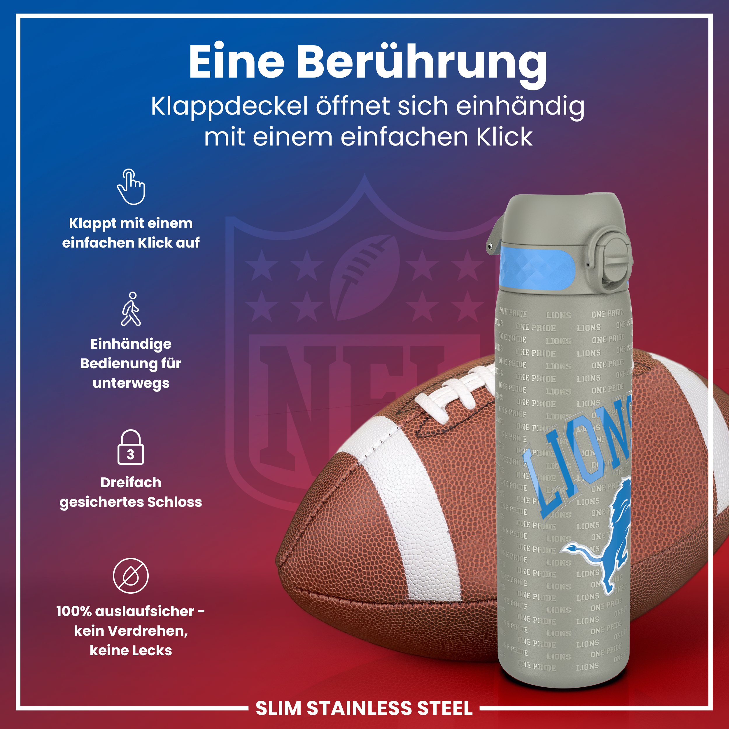 Detroit Lions Steel Water Bottle 600ml