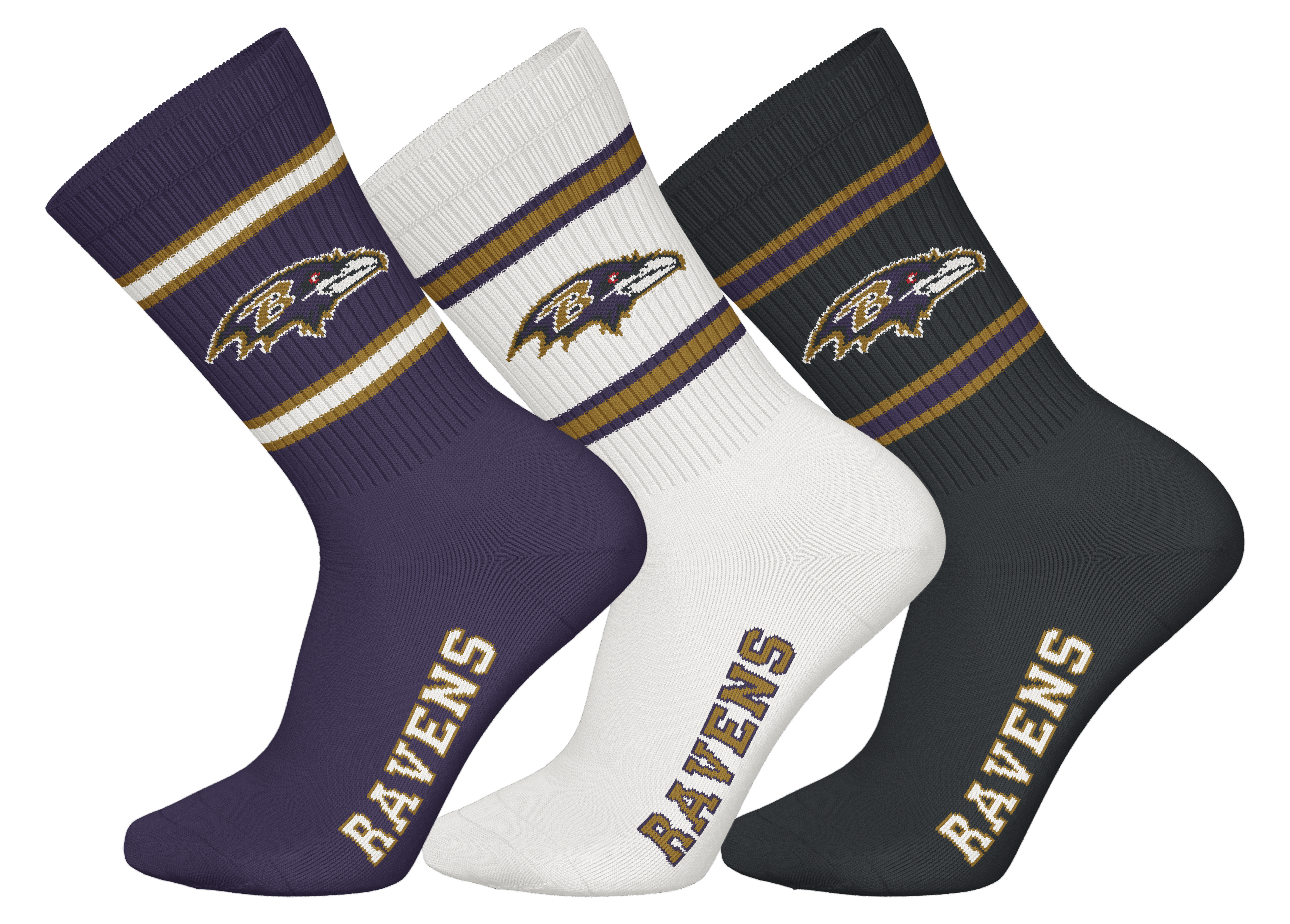 Baltimore Ravens 3pk Crew Socks
