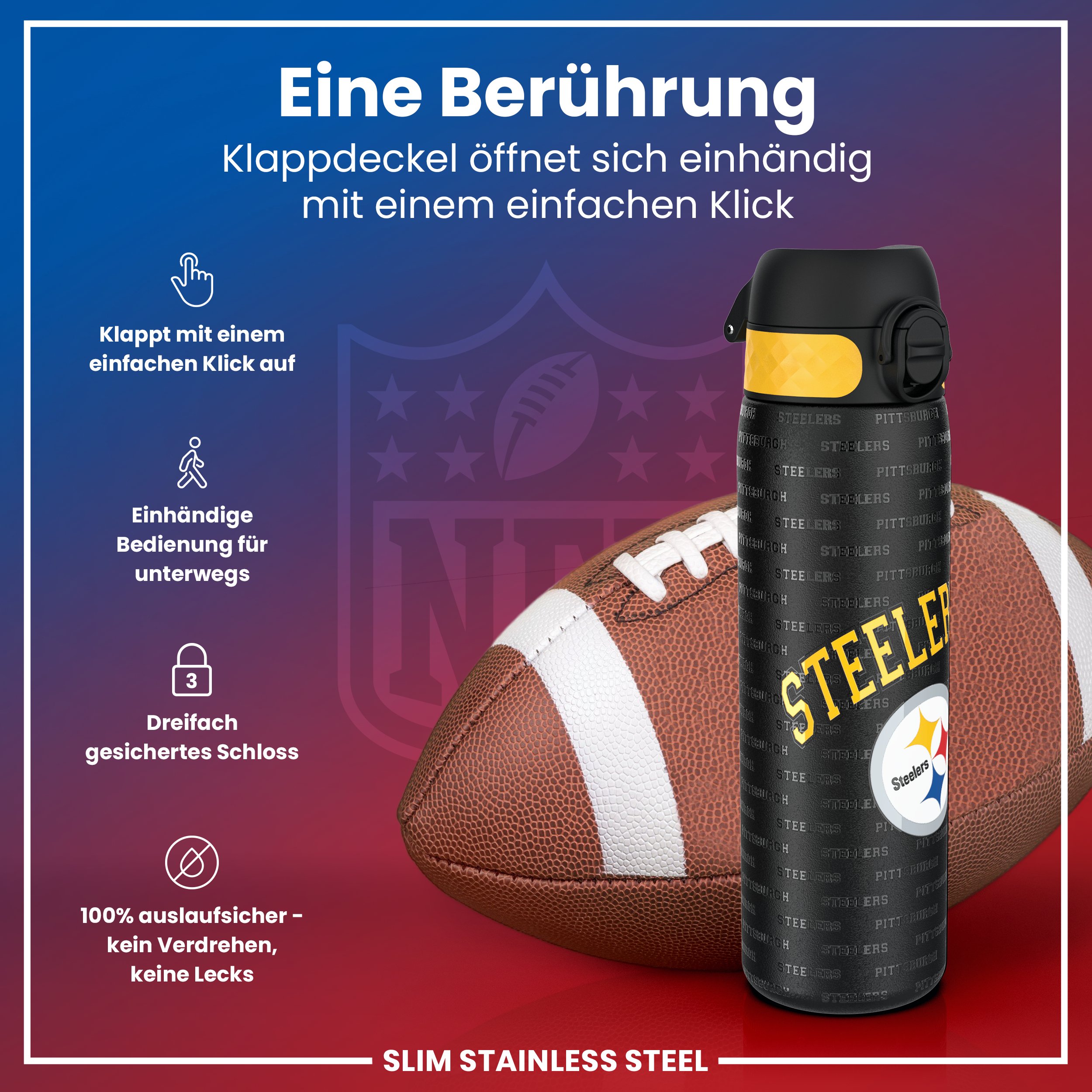 Pittsburgh Steelers Steel Water Bottle 600ml