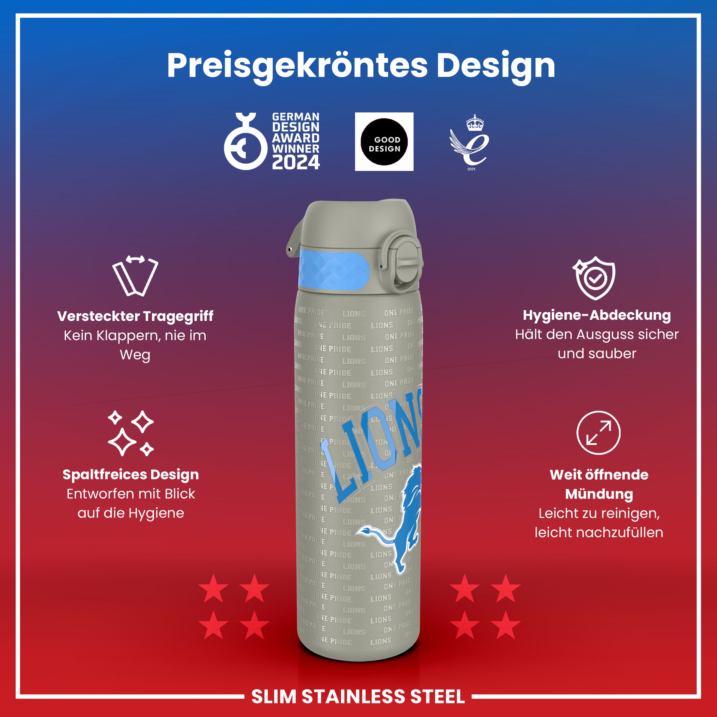 Detroit Lions Steel Water Bottle 600ml