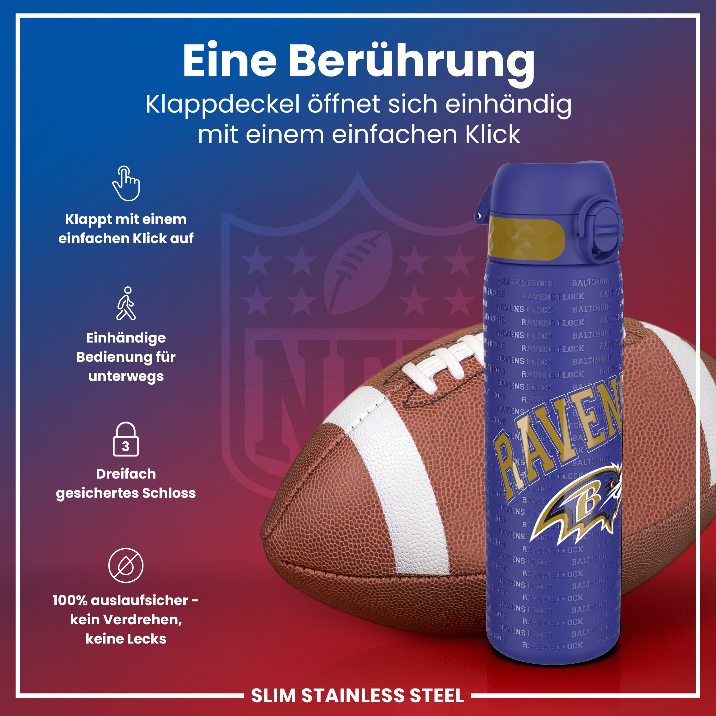 Baltimore Ravens Steel Water Bottle 600ml