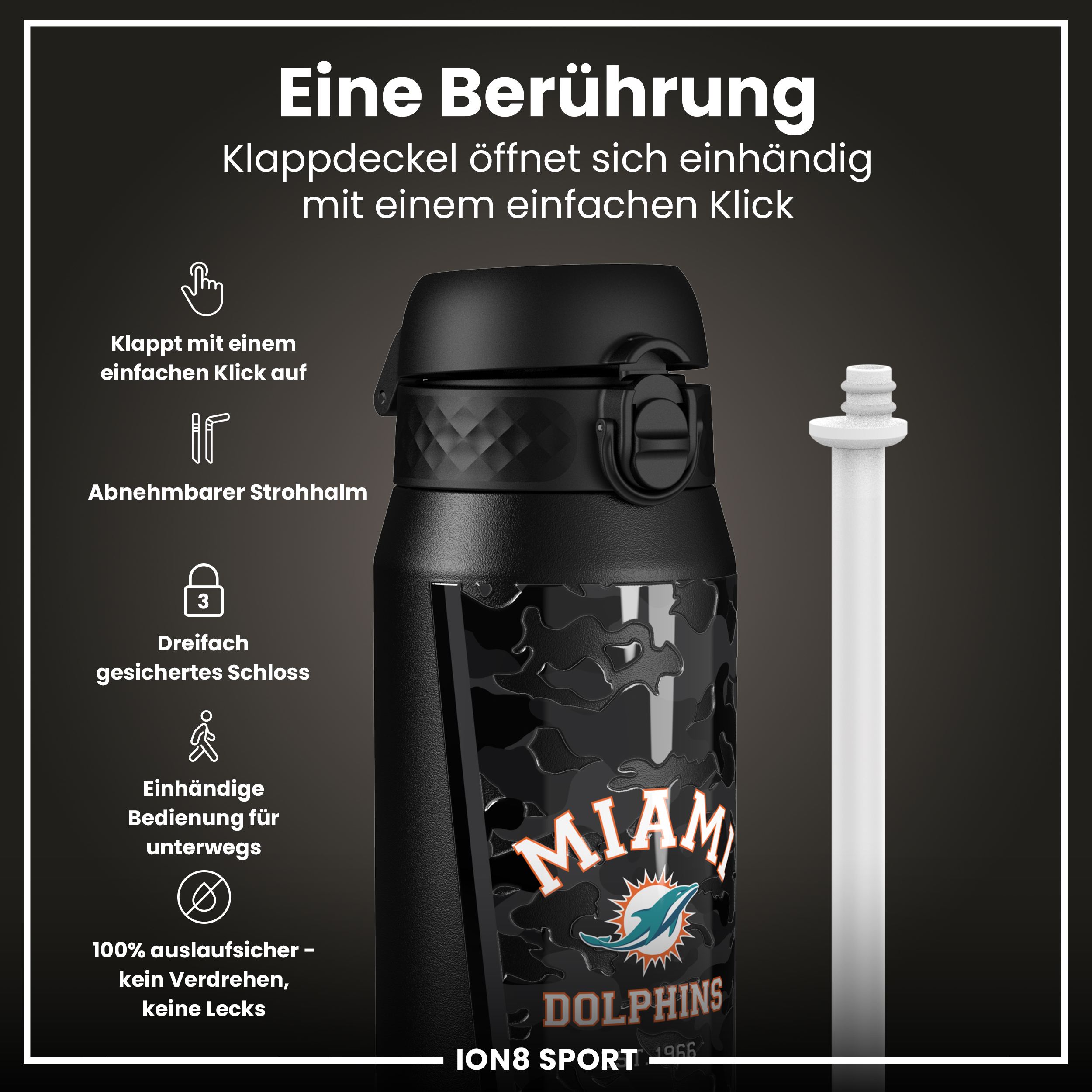 Miami Dolphins Steel Water Bottle 750ml