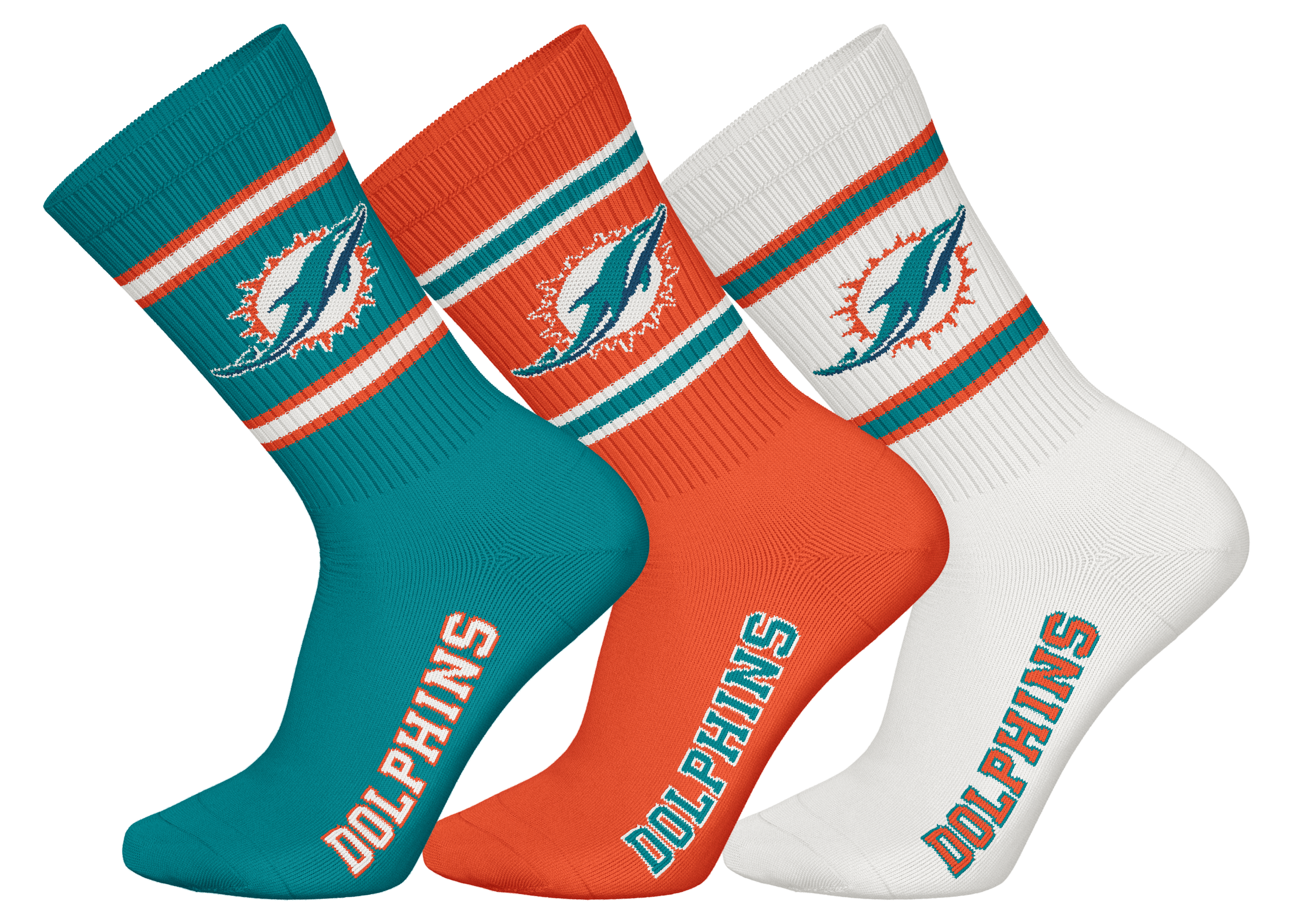 Miami Dolphins 3pk Crew Socks