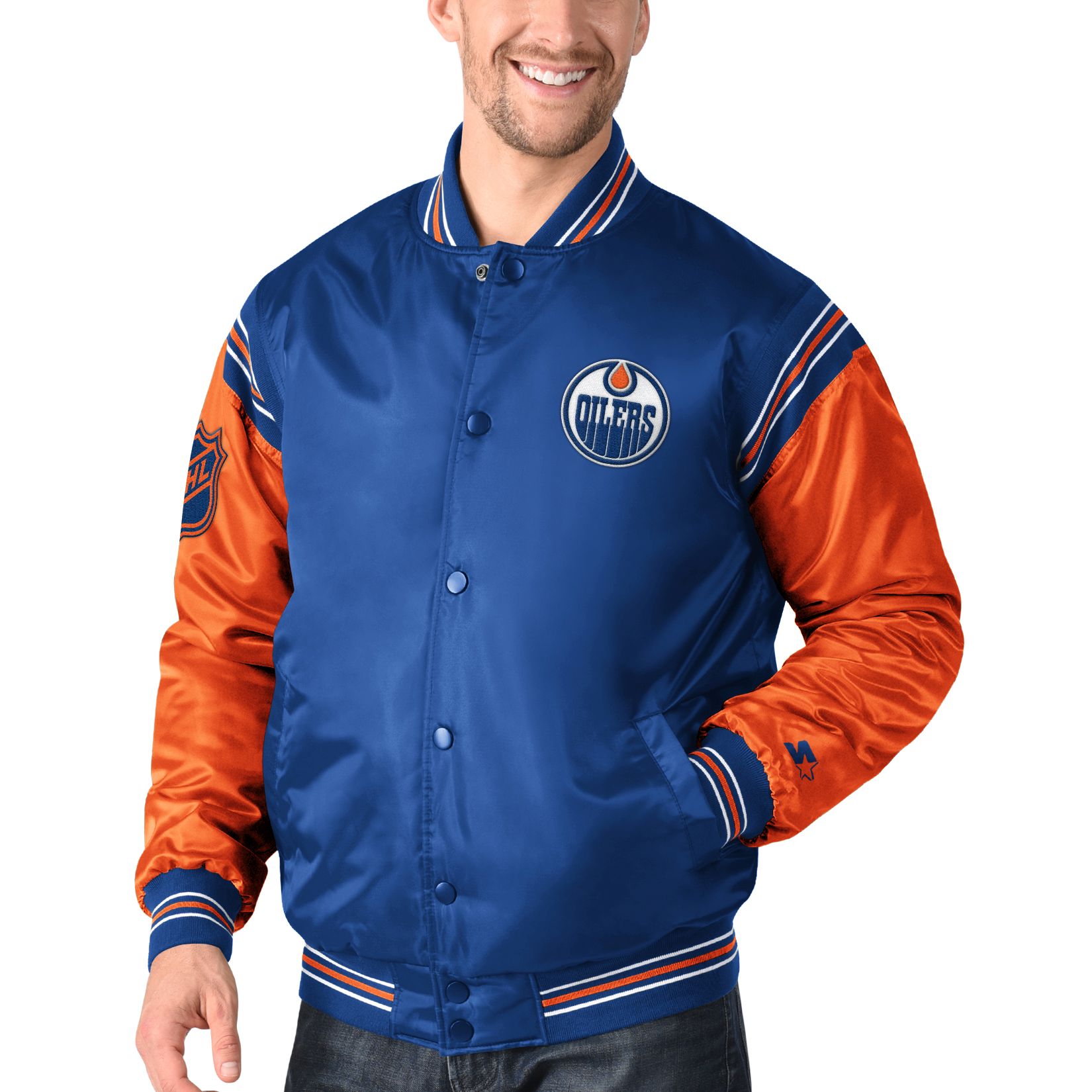 Edmonton Oilers Starter Satin Varsity Jacket