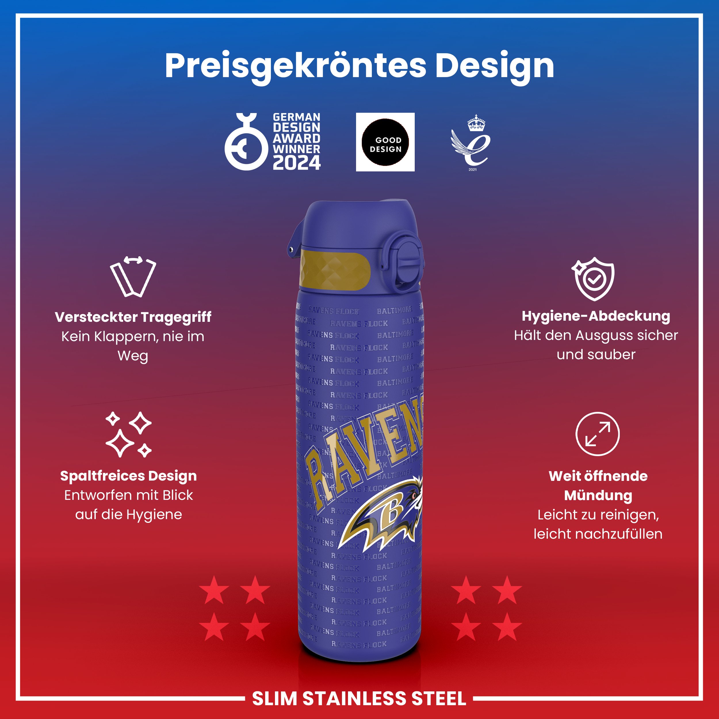 Baltimore Ravens Steel Water Bottle 600ml
