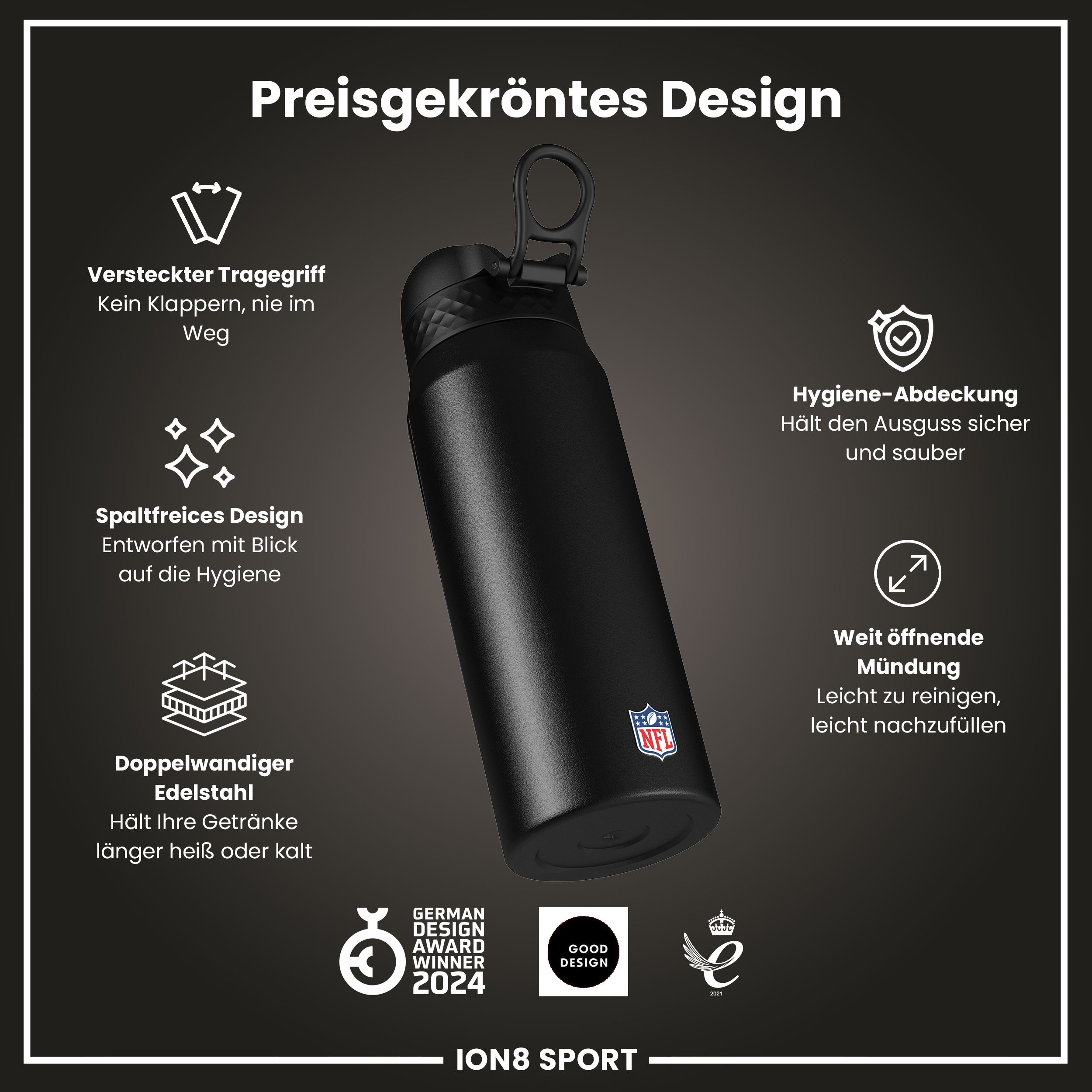 Detroit Lions Steel Water Bottle 750ml